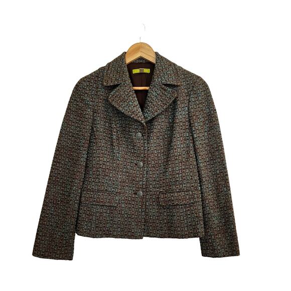 Sigrid Olsen Women's Wool Blend Turquoise Brown Jacquard Blazer Size 2 - Picture 1 of 10